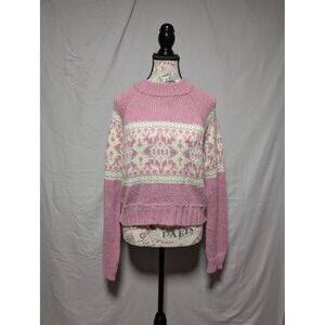 Lottie Moss Pink White Gray‎ Fair Isle Knit Sweater Cottagecore Women's Small
